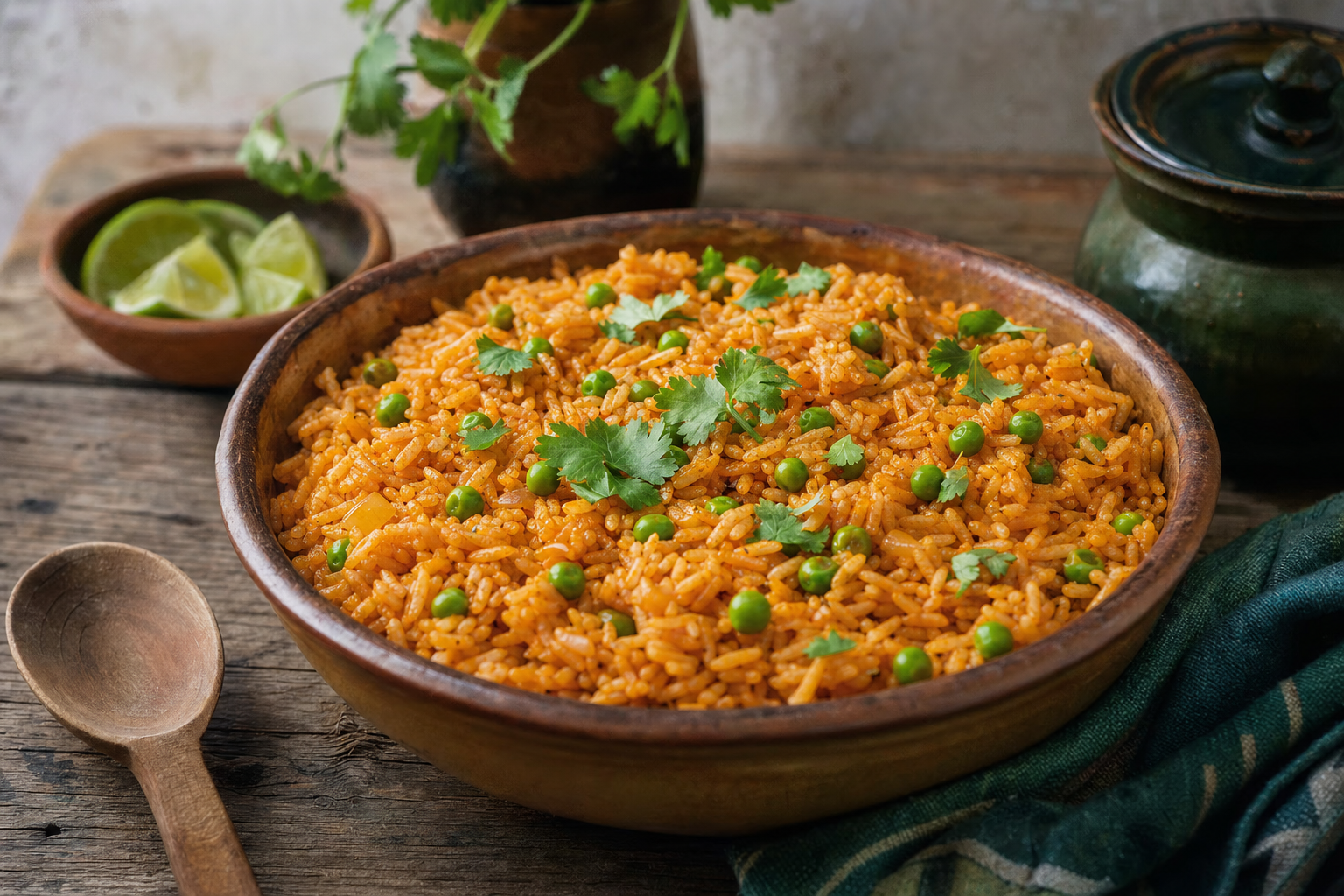 Arroz Rojo — Mexikanischer Tomatenreis, goldbraun angeröstet, locker und mit grünen Erbsen